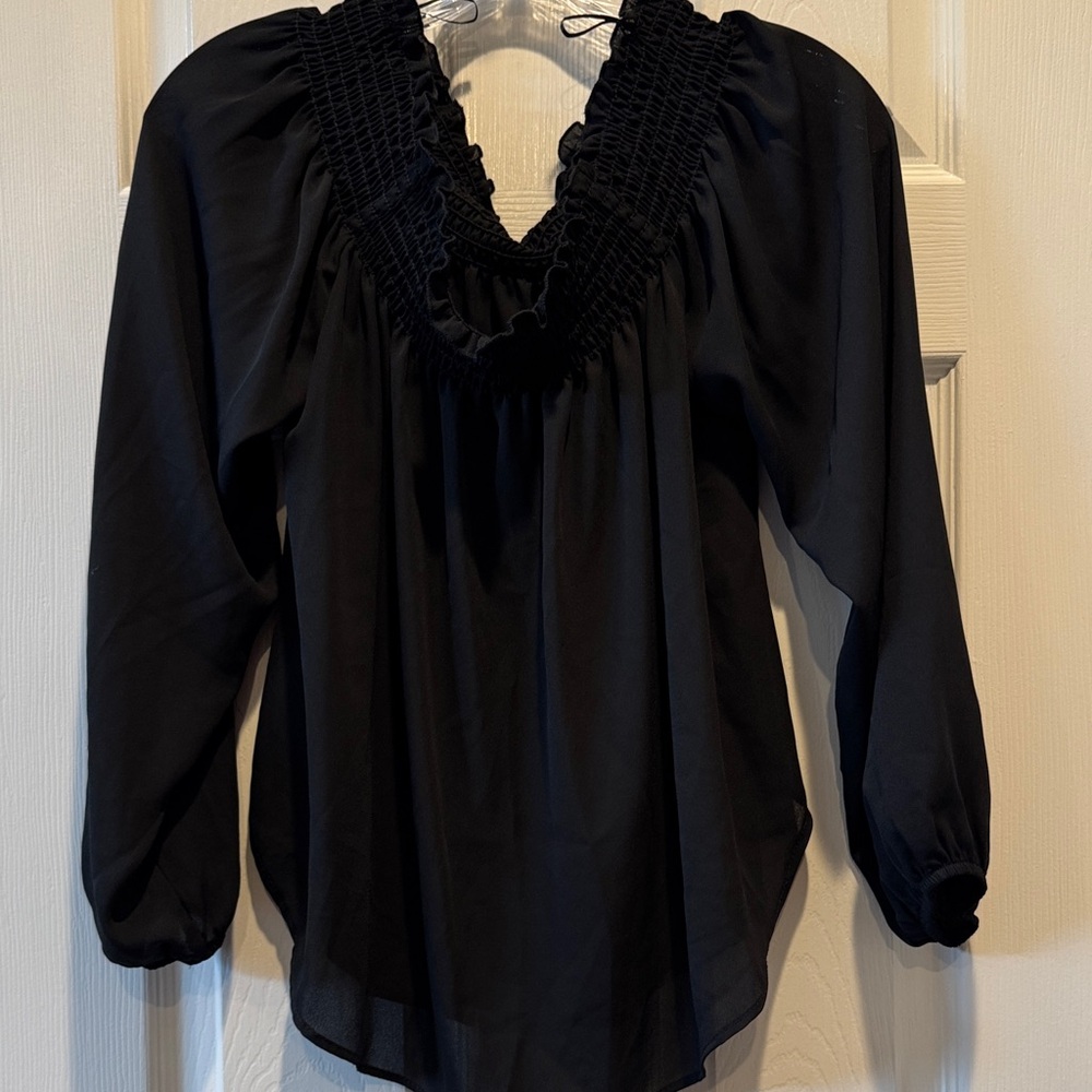 Saks Fifth Avenue Black Ruffled Blouse